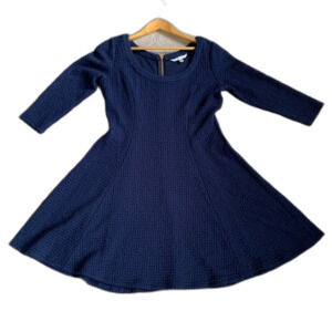 Southern Tide Navy 3/4 Sleeve Fit and Flare Textured Dress Size M